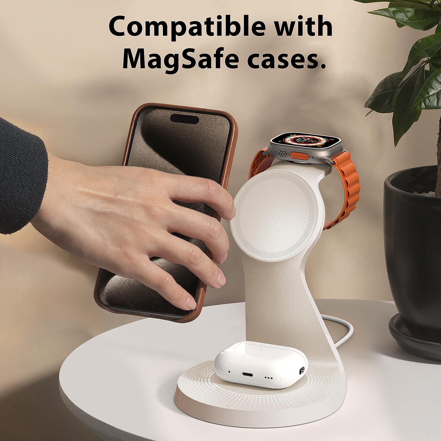 3 in 1 Wireless Charging Station for iPhone 16/15/14/13/12 Series, AirPods & Apple Watch - Fast MagSafe Charger Stand with USB Port - Perfect for Home, Office & Travel Charging Needs
