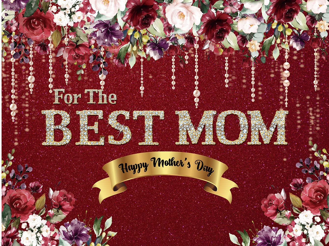 CHAIYA 7x5ft Happy Mother's Day Backdrop - Floral Golden Dots Photography Background for Best Mom - Mother's Day Birthday Party Decor, Banner & Wall Hanging - Perfect for Baby Showers, Bridal Showers & Family Photo Shoots