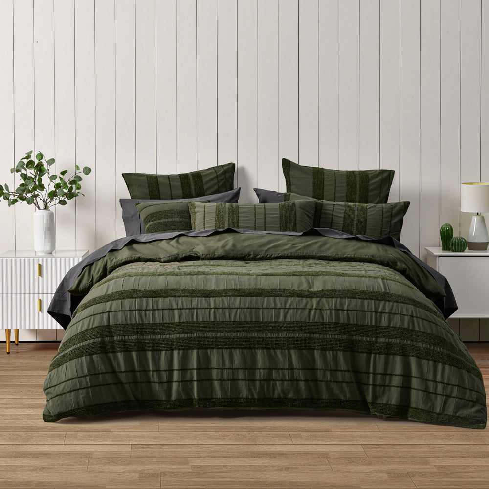 Avery Forest Green Quilt Cover Set - Super King Size Bedding | Luxurious Bedroom Decor for Master Suite