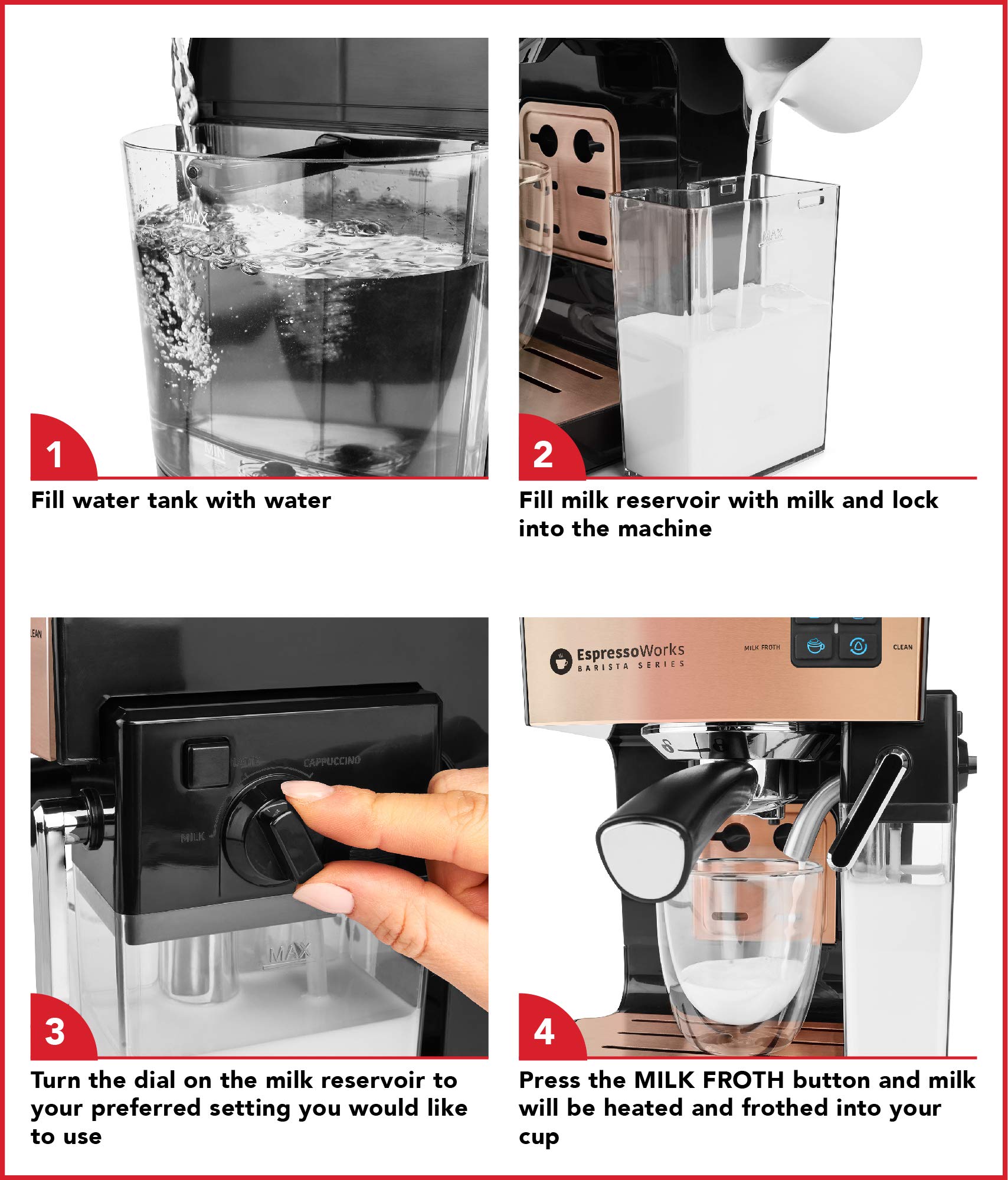 EspressoWorks 19-Bar Professional Espresso Machine with Milk Frother - 10-Piece All-in-One Coffee Maker Set for Latte & Cappuccino - 1250W Fast Heating - Perfect for Home & Office Use - Rose Gold (Ideal Coffee Gift Set)