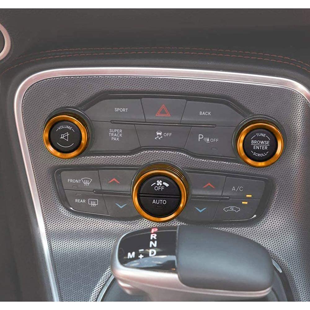 2015-2020 Dodge Challenger Charger Chrysler 300 AC Knobs - Orange Aluminum Air Conditioner Switch Buttons (3pcs) | Premium Replacement for Climate Control | Perfect for Interior Upgrades & Customization