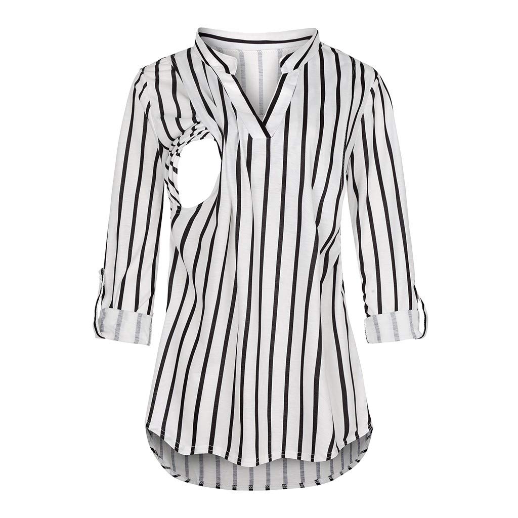Women's Maternity Nursing Top - Short Sleeve Striped Breastfeeding Shirt for Pregnancy | Comfortable & Stylish for Work, Outings & Everyday Wear