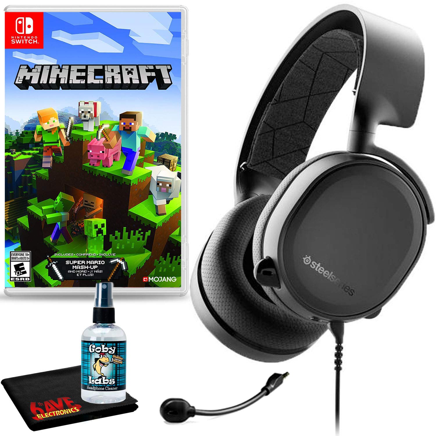 SteelSeries Arctis 3 Wireless Gaming Headset with Noise Cancelling Mic - Includes 6Ave Cleaning Kit & Animal Crossing: New Horizons Game - Perfect for PC, PS4, Xbox & Nintendo Switch Gaming Sessions