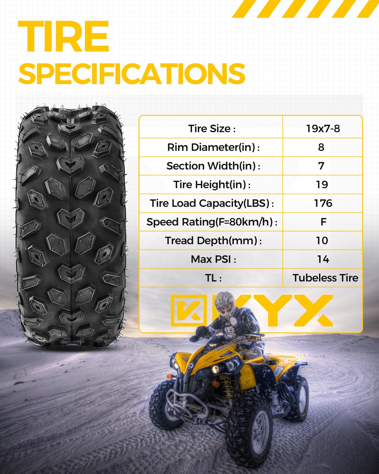 KYX 19x7-8 ATV/UTV Tires - Set of 2 Tubeless 4-Ply Tires for Go Kart, Racing, Four Wheeler, Quad & Mini Bike | All-Terrain Performance for Street, Mud, Sand & Off-Road Trails | Perfect for Adventure Riding & Off-Road Racing