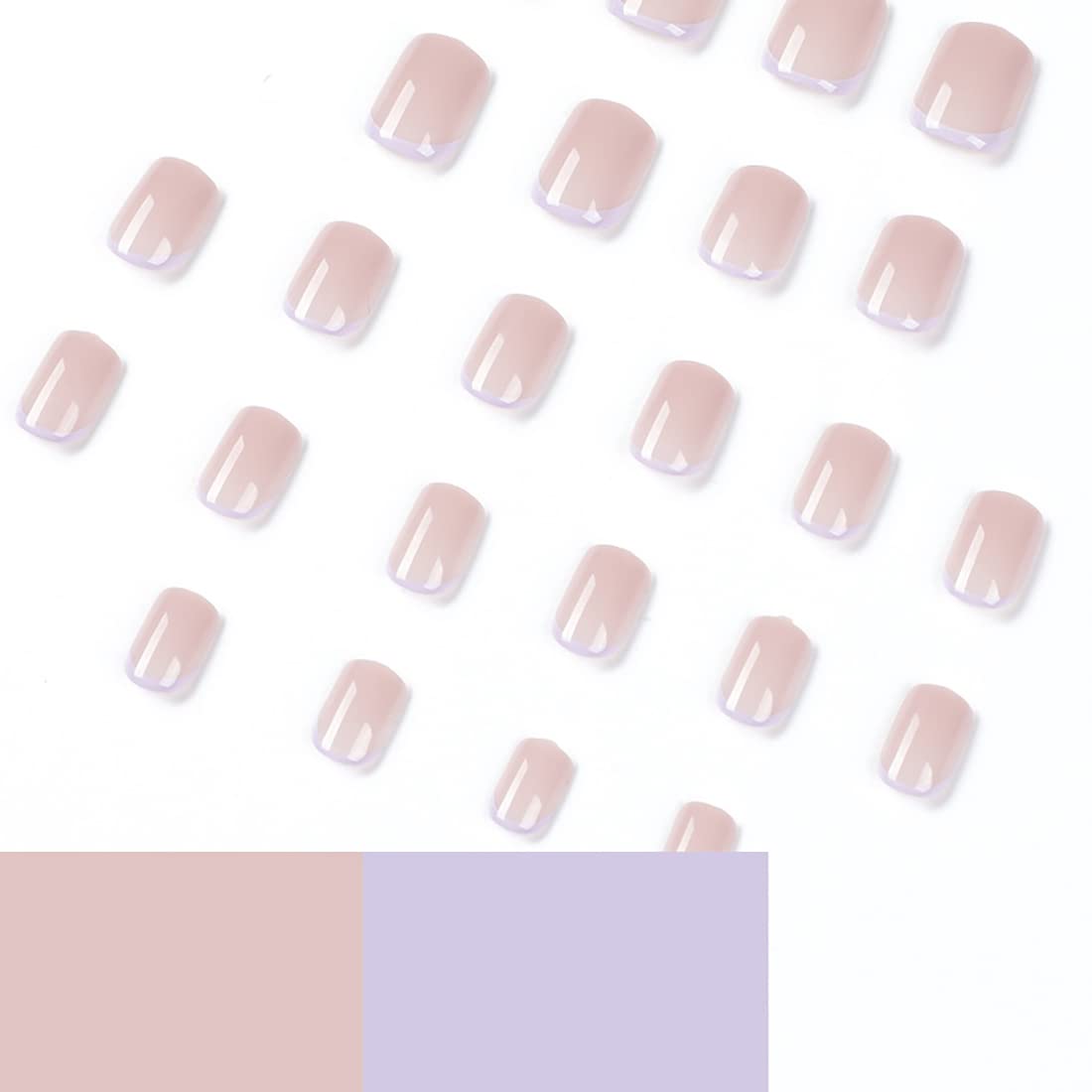 24pcs French Short Square Fake Nails with Pearl Gradient - Natural Nude Pink Press on Nails for Women | Easy to Apply, Reusable Artificial Nails for Parties, Weddings, Date Nights and Daily Wear