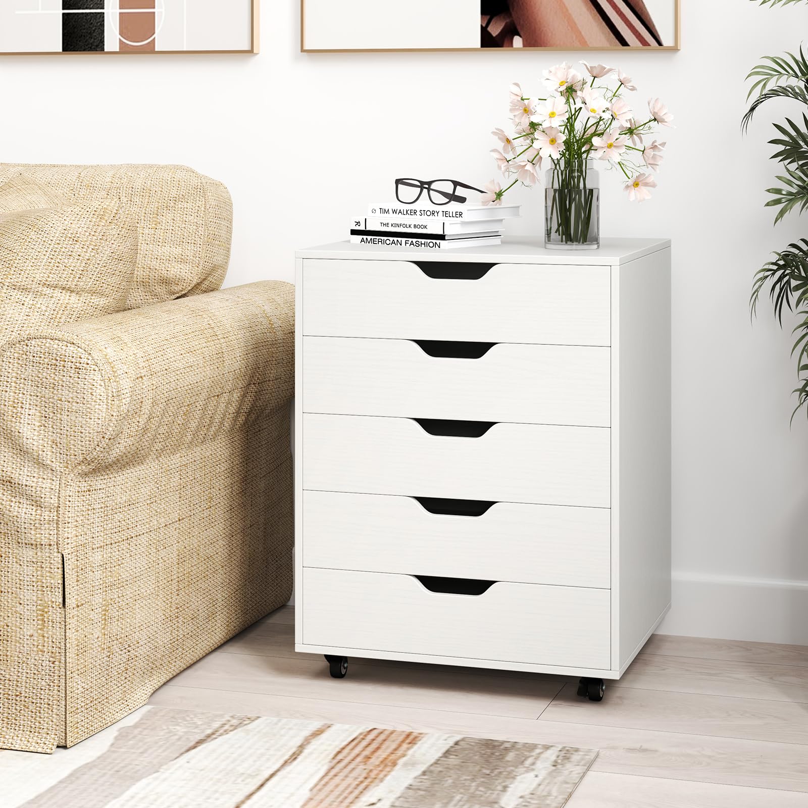 Giantex 5-Drawer Rolling Storage Cabinet with Wheels - Mobile Lateral File Organizer Under Desk, 19.5