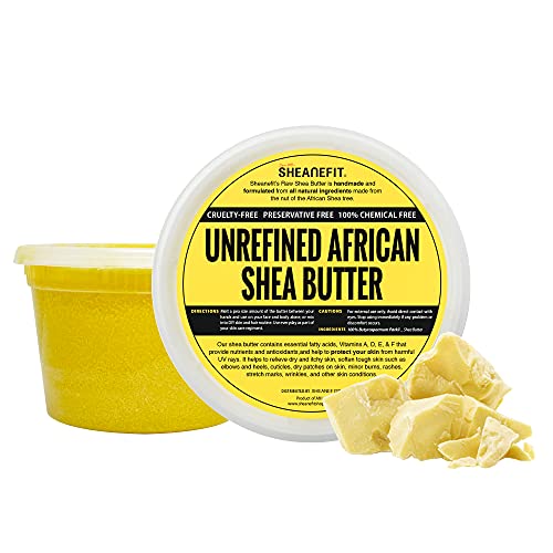 Raw Unrefined African Shea Butter 16oz - 100% Pure Natural Moisturizer for Dry Skin, Hair Mask & Skin Softener | Great for DIY Beauty, Eczema Relief & Body Care - Yellow Shea Butter in Container