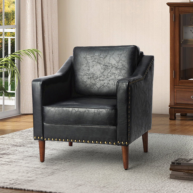 Rafaella Vegan Leather Armchair with Solid Wood Legs - Modern Vegan Leather Lounge Chair with Sturdy Wooden Legs for Living Room, Office, or Reading Nook