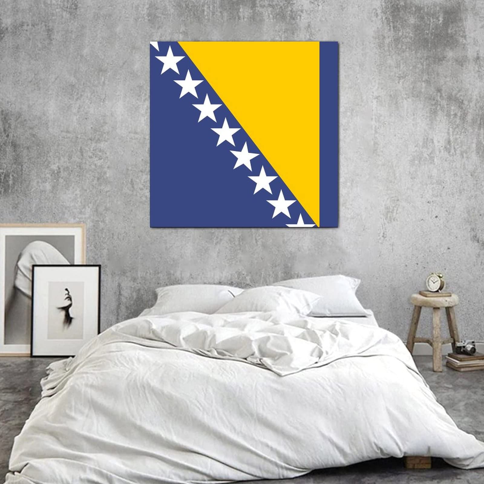 Bosnia and Herzegovina National Flag Canvas Wall Art - Retro Abstract Framed Painting Poster for Home, Living Room, Bedroom & Office Decor - Ready to Hang - Perfect for Patriotic Displays, Gifts & Wall Decoration