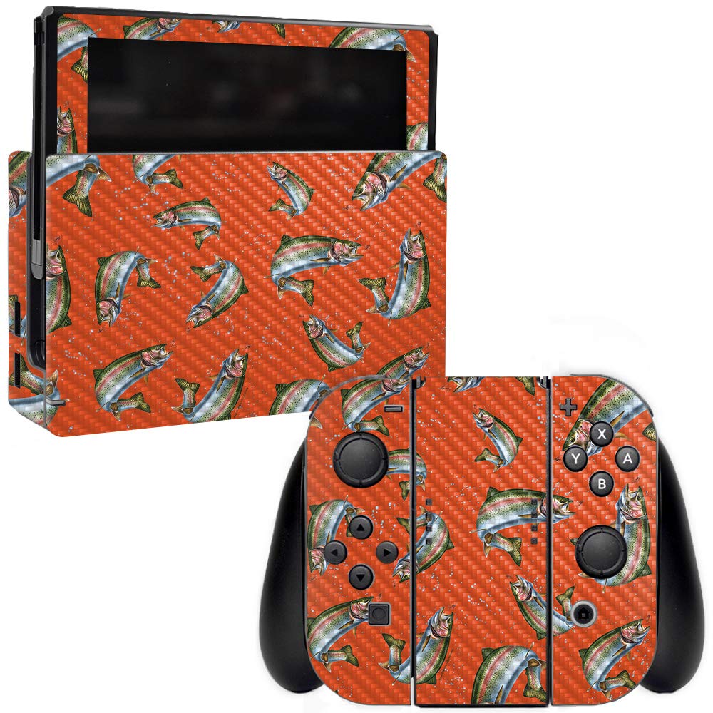 Premium Carbon Fiber Skin for Nintendo Switch - Trout Design | Protective & Durable Textured Cover | Easy to Apply & Remove | Made in USA | Perfect for Gaming Protection & Style Upgrade