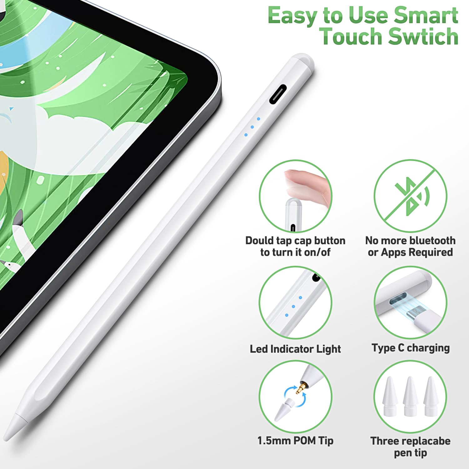 Premium Magnetic Stylus Pen for iPad (2018-2023 Models) - Apple Pencil Alternative with Tilt Sensor & Palm Rejection - Compatible with iPad 6-10, iPad Mini 5/6, iPad Air 3-5, iPad Pro 11