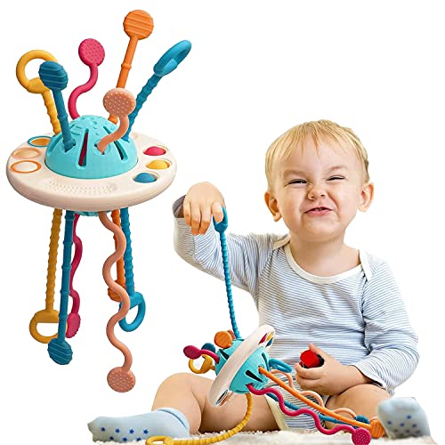 Montessori Baby Toys - Silicone Pull String Interactive Sensory Toy for Infants & Toddlers | STEM Educational Teething Toy for Boys & Girls | Develops Motor Skills & Tactile Stimulation | Perfect Gift for Playtime, Learning & Teething Relief