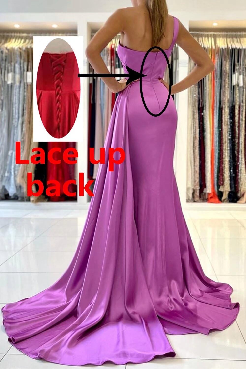 Elegant One Shoulder Prom Dresses Long Mermaid Satin Bridesmaid Gowns for Women - Formal Evening Dresses with Train for Weddings, Galas & Special Occasions