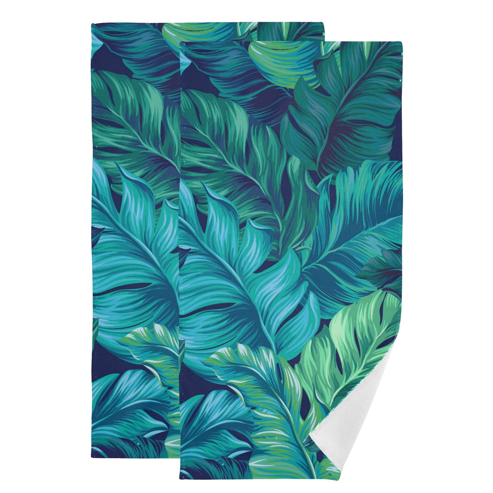 Premium Banana Leaf Pattern Face & Hand Towel Set - Ultra Soft 100% Cotton Bath Towels (Set of 2, 14.4