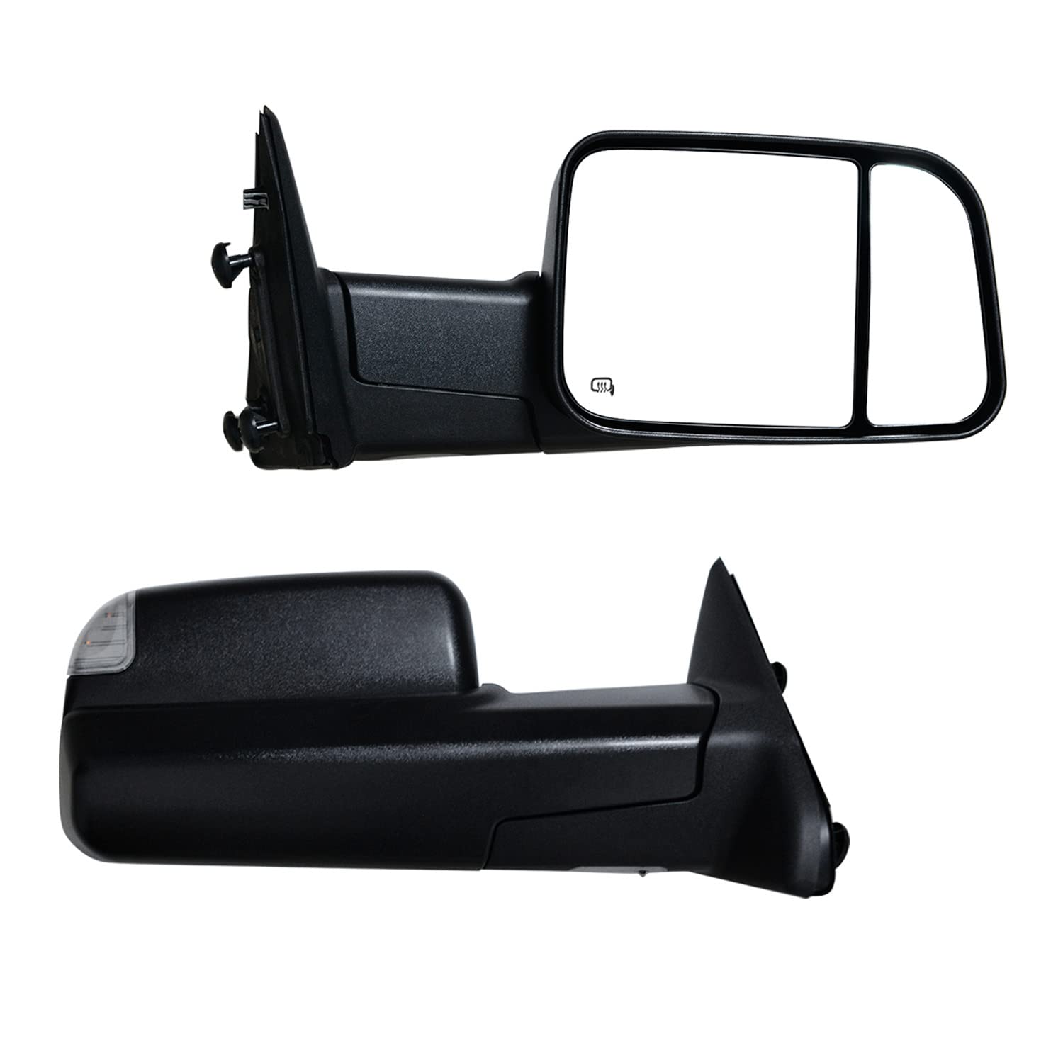Heated Power Towing Mirrors with Turn Signal & Puddle Lights - Compatible with 2009-2018 Ram 1500/2500/3500 Pickup Trucks - Black Housing (Left+Right Set) - Perfect for Towing, Off-Roading & Night Driving