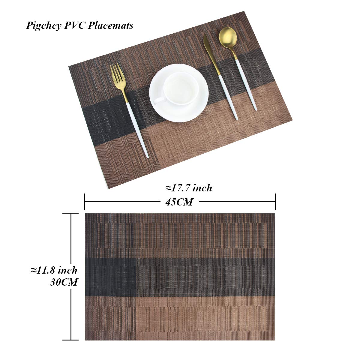 PIGCHCY Washable Vinyl Woven Placemats - Set of 6 Elegant & Durable Table Mats for Dining Room, Kitchen, or Outdoor Use (Bamboo-Brown)