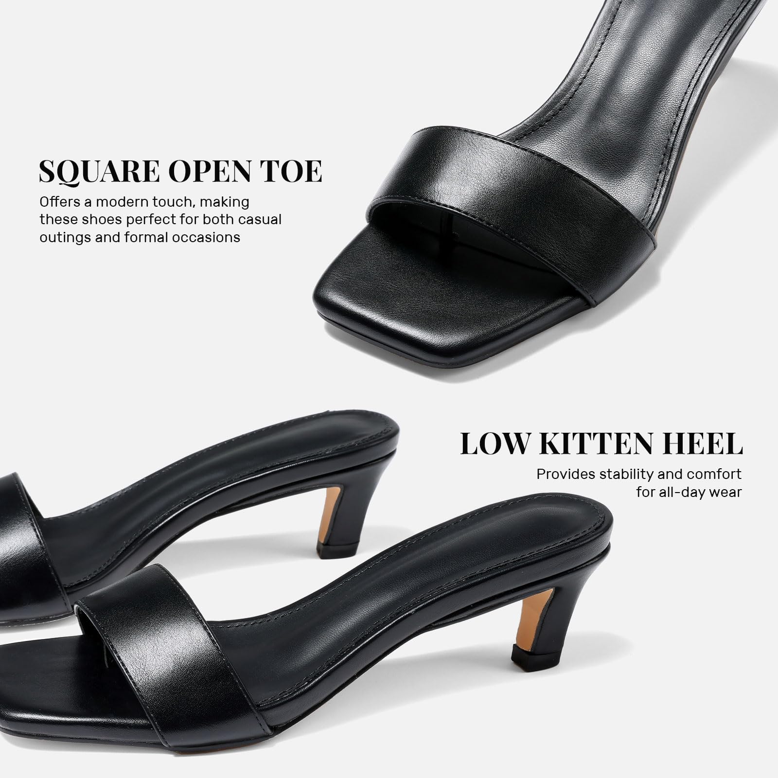 Uacllcau Women's Square Toe Kitten Heel Sandals - Slip On Low Heel Mules Pumps for Casual & Dress Wear | Perfect for Summer Outfits, Office, Dates & Beach Weddings