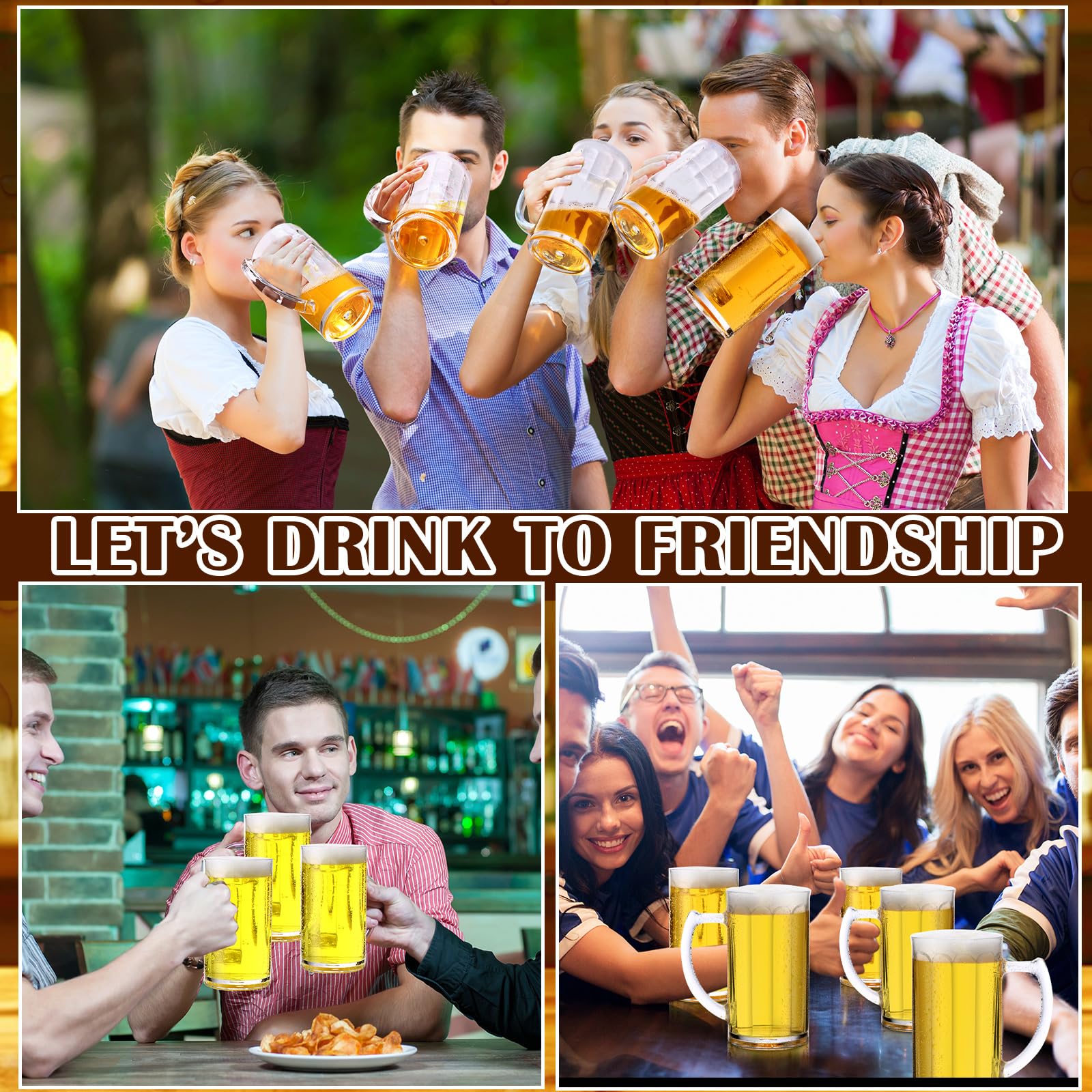 Domensi 12-Pack 12 oz Clear Plastic Beer Mugs with Handles - Reusable, Shatterproof, Dishwasher Safe Drinking Glasses for Beer, Whiskey, Juice, Coffee, Tea & Cocktails - Perfect for Parties, BBQs, Bars, and Outdoor Events