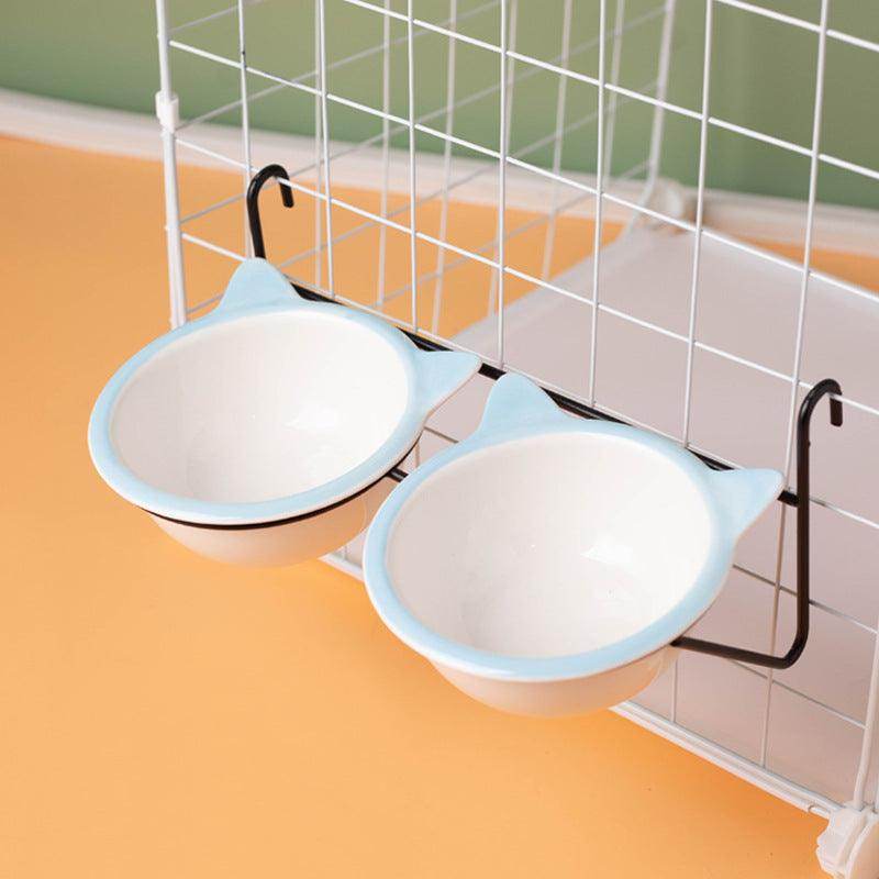 Ceramic Hanging Cat Bowl - Anti-Tip Pet Water & Food Dish for Cages - Secure Fixed Design (719925463826) - Perfect for Small Pets, Kittens & Travel Crates