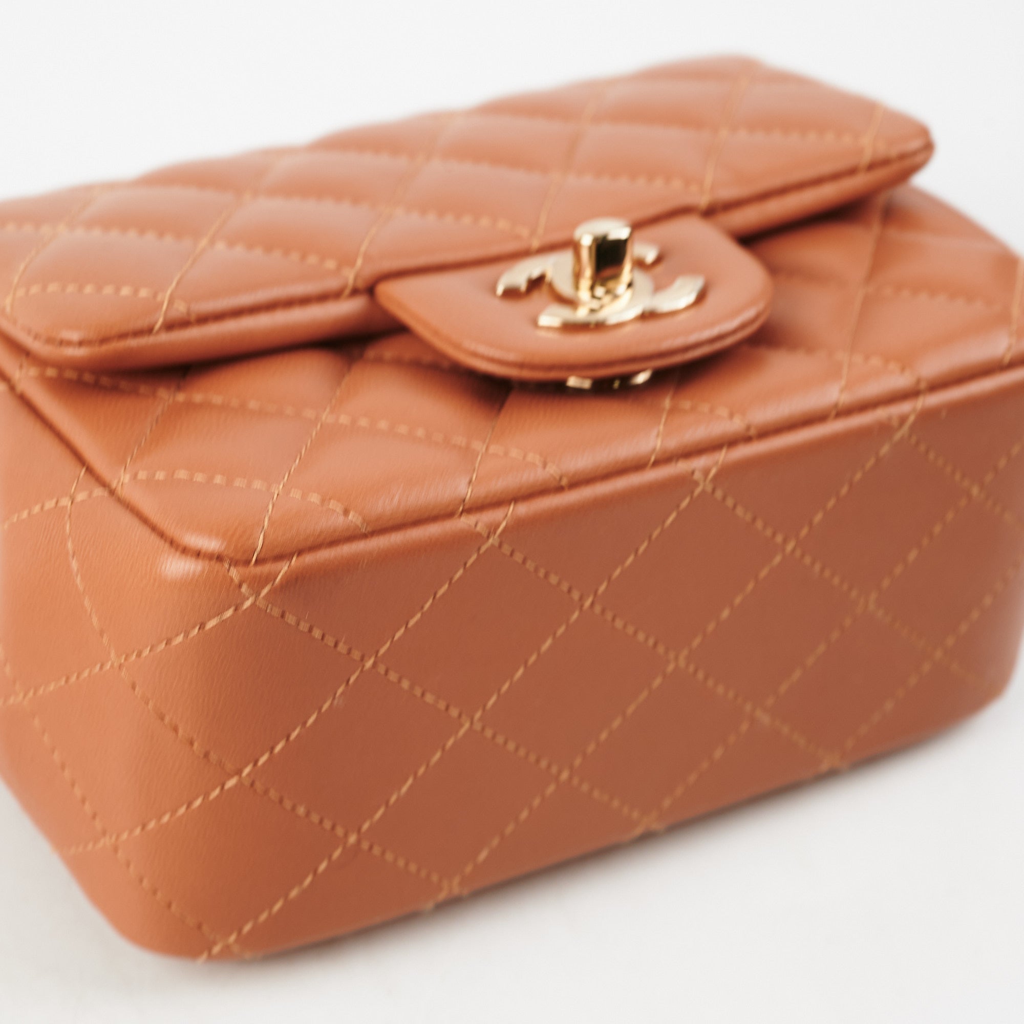 Chanel 21P Quilted Mini Square Bag in Caramel - Luxury Crossbody Purse for Women, Perfect for Date Night & Evening Events