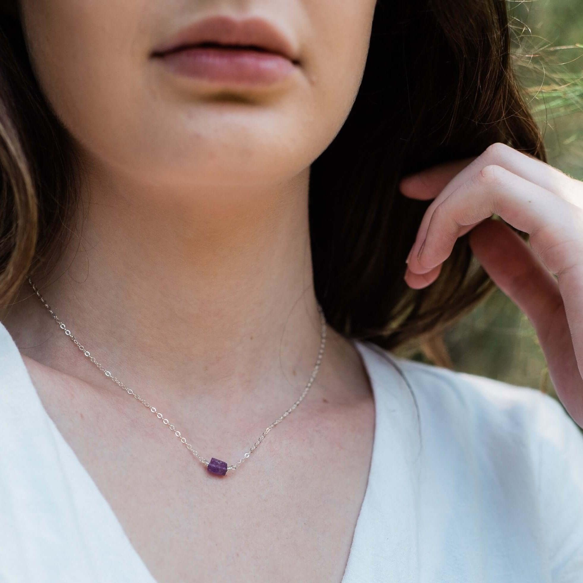 Natural Tiny Raw Amethyst Crystal Nugget Necklace - Healing Stone Jewelry for Women, Spiritual Gift, Chakra Balancing | Perfect for Meditation, Yoga & Energy Work