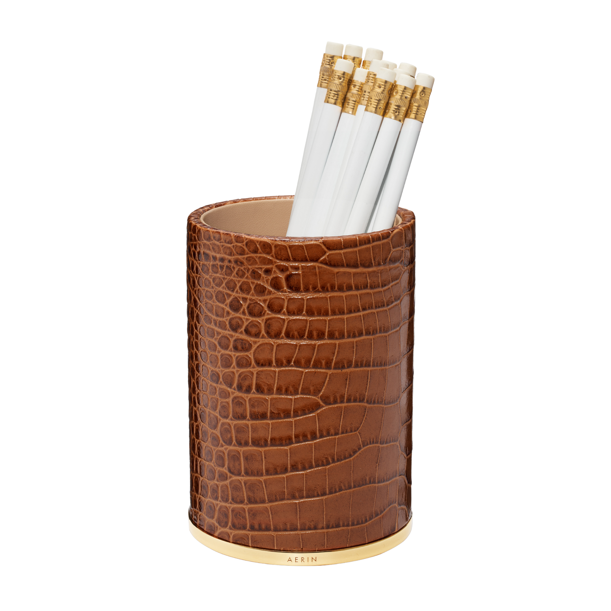 Vintage Crocodile Leather Pen Holder - Elegant Chestnut Brown Office Desk Organizer for Pencils, Pens & Stationery | Perfect for Home, Office & Gift Giving