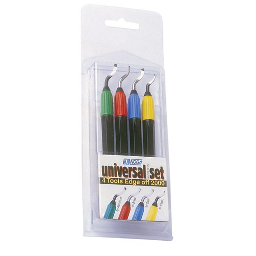 NOGA EO2100 Plastic Edge Deburring Tool Set - 5-Piece Kit with S10, S20, S100, S150 Blades for Smoothing Plastic & Metal Edges - Perfect for DIY, 3D Printing & Model Making Projects