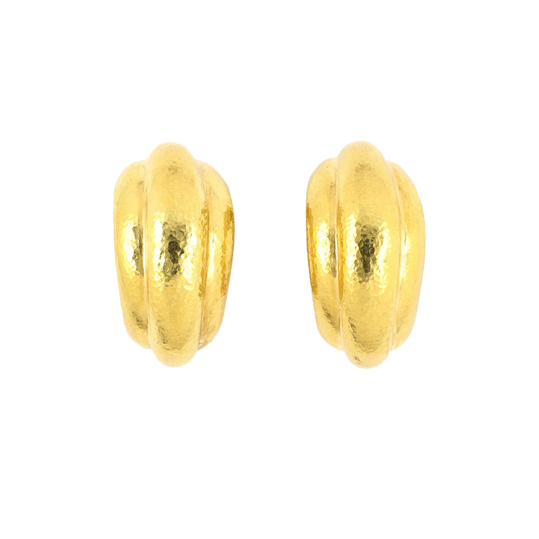 Lalaounis Neolithic Hammered Gold Earrings - Vintage Greek Jewelry, Handcrafted 18K Gold Hoop Earrings for Women - Perfect for Weddings, Parties & Special Occasions