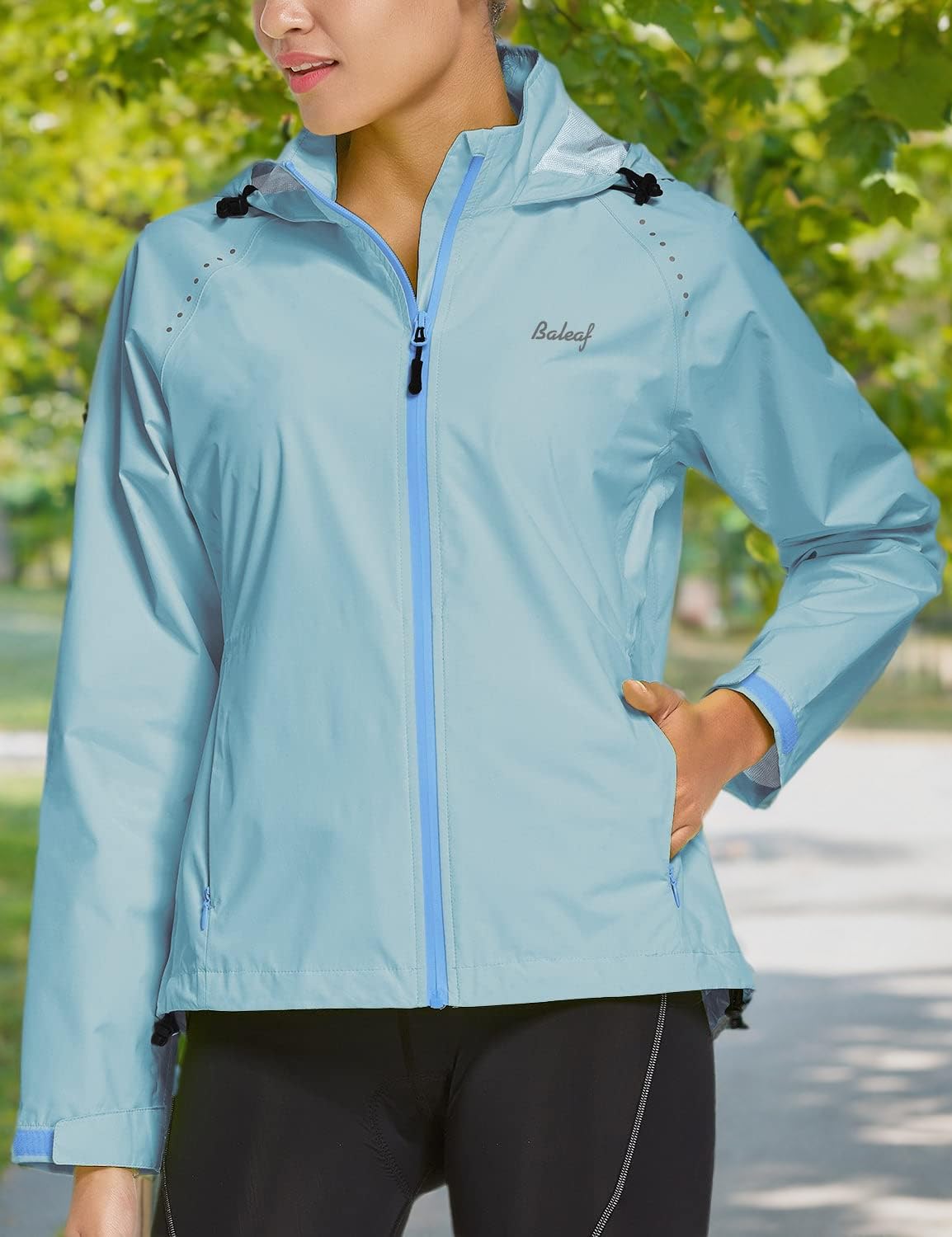 BALEAF Women's Waterproof Windbreaker Jacket - Lightweight Raincoat for Running, Cycling & Outdoor Activities - Reflective & Packable Hooded Windproof Coat (Ideal for Hiking, Commuting & Travel)