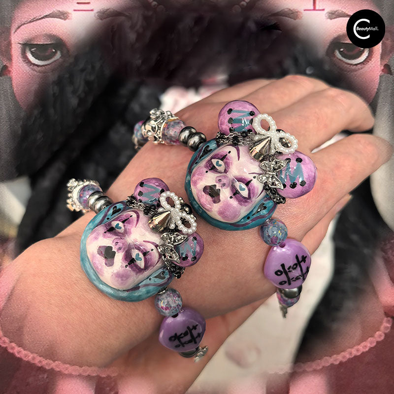 Gothic Industrial Dark Purple Doll Charm Bracelet - 23 TONGSHENG Unique Handmade Jewelry for Women, Perfect for Halloween, Cosplay and Alternative Fashion Accessories