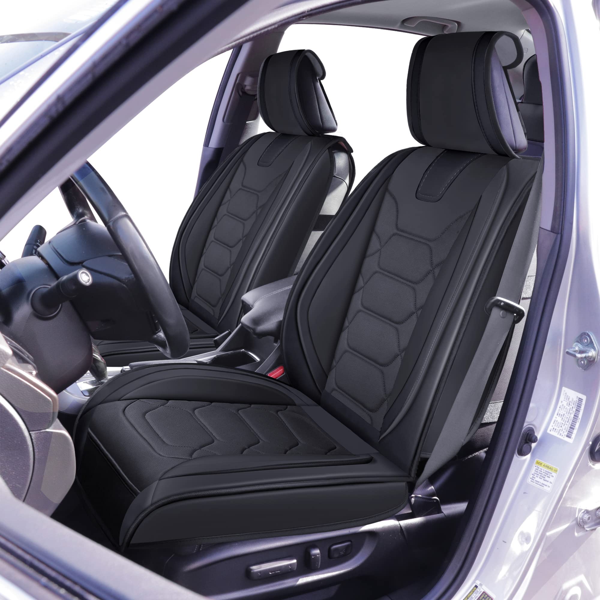 Premium Custom Fit Seat Covers for 2013-2025 Honda Accord - Waterproof Faux Leather Car Seat Protectors with Anti-Slip Design (Front Pair, Black) | Perfect for Daily Commute, Road Trips & Pet Protection