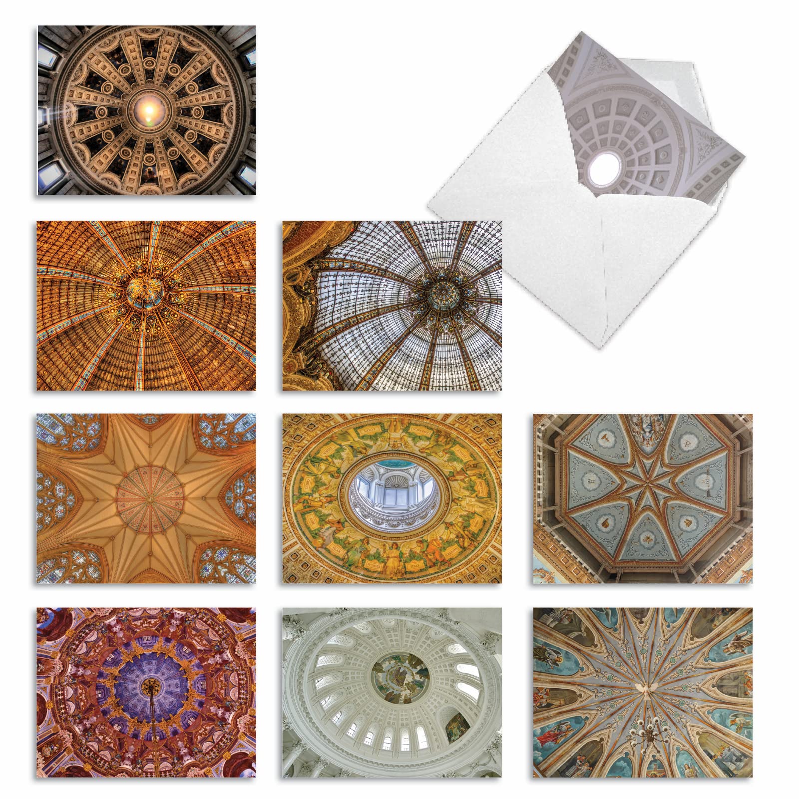 Premium Blank Note Cards Set - 10 Pack (4 x 5.12 Inch) - Elegant Architecture Design for All Occasions - Perfect for Thank You Notes, Wedding Invitations & Greeting Cards - Overhead Opulence M3303