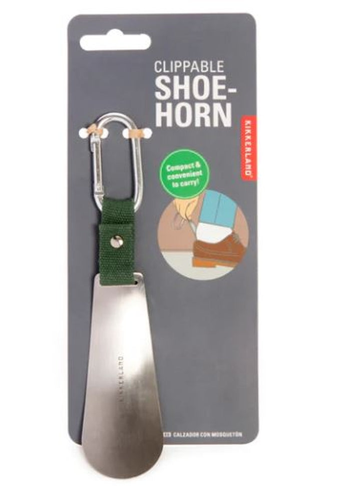 Kikkerland Clippable Shoehorn - Durable Metal Shoe Horn with Clip for Easy Storage - Perfect for Travel, Home & Office Use