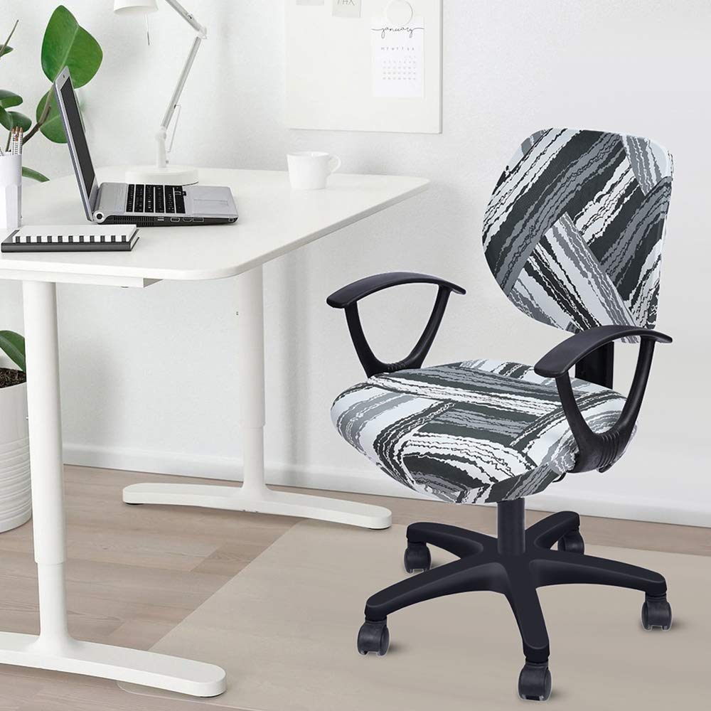 Printed Computer Office Chair Covers - Breathable Desk Chair Slipcovers for Home & Office (Grey & White) | Perfect for Task Chairs, Conference Rooms & Workspaces