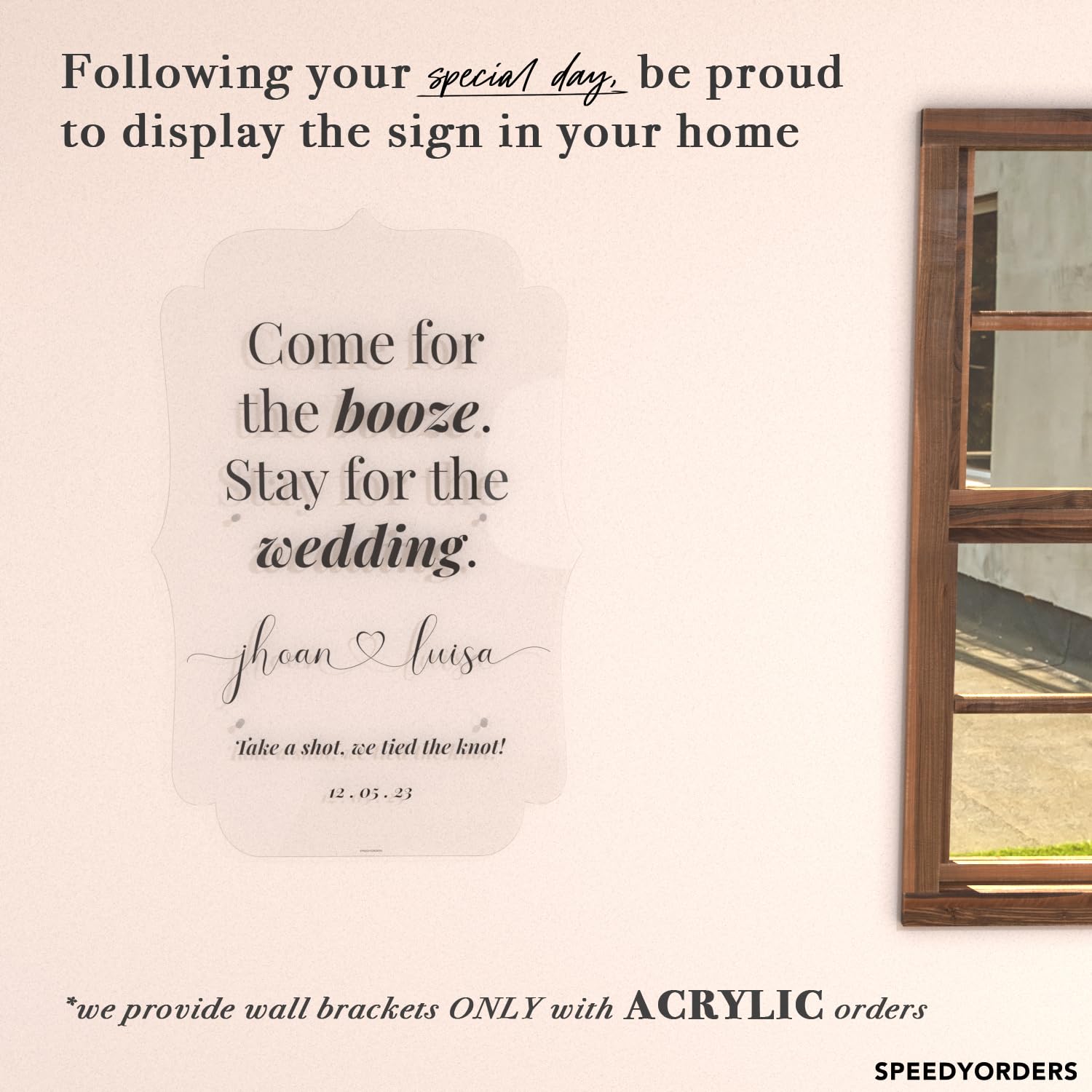 Custom Acrylic Wedding Welcome Sign - 'Take A Shot We Tied The Knot' Funny Reception Decor - Perfect for Bar Areas & Photo Backdrops at Weddings & Celebrations