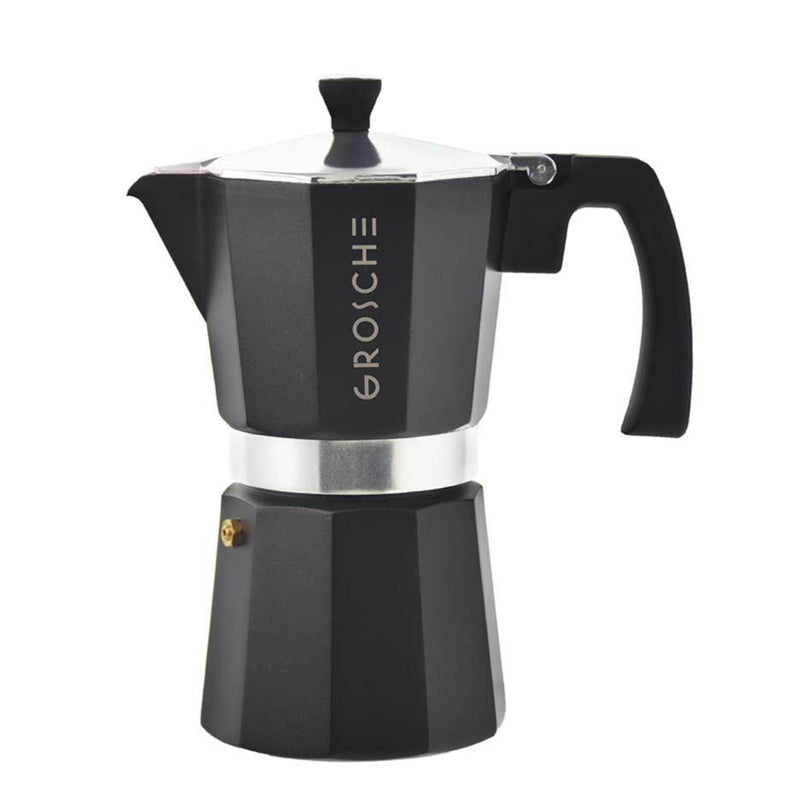 Grosche Milano Stovetop Espresso Maker - 6 Cup (9.3 fl oz) Moka Pot, Charcoal Finish - Perfect for Home Coffee Brewing & Italian-Style Espresso