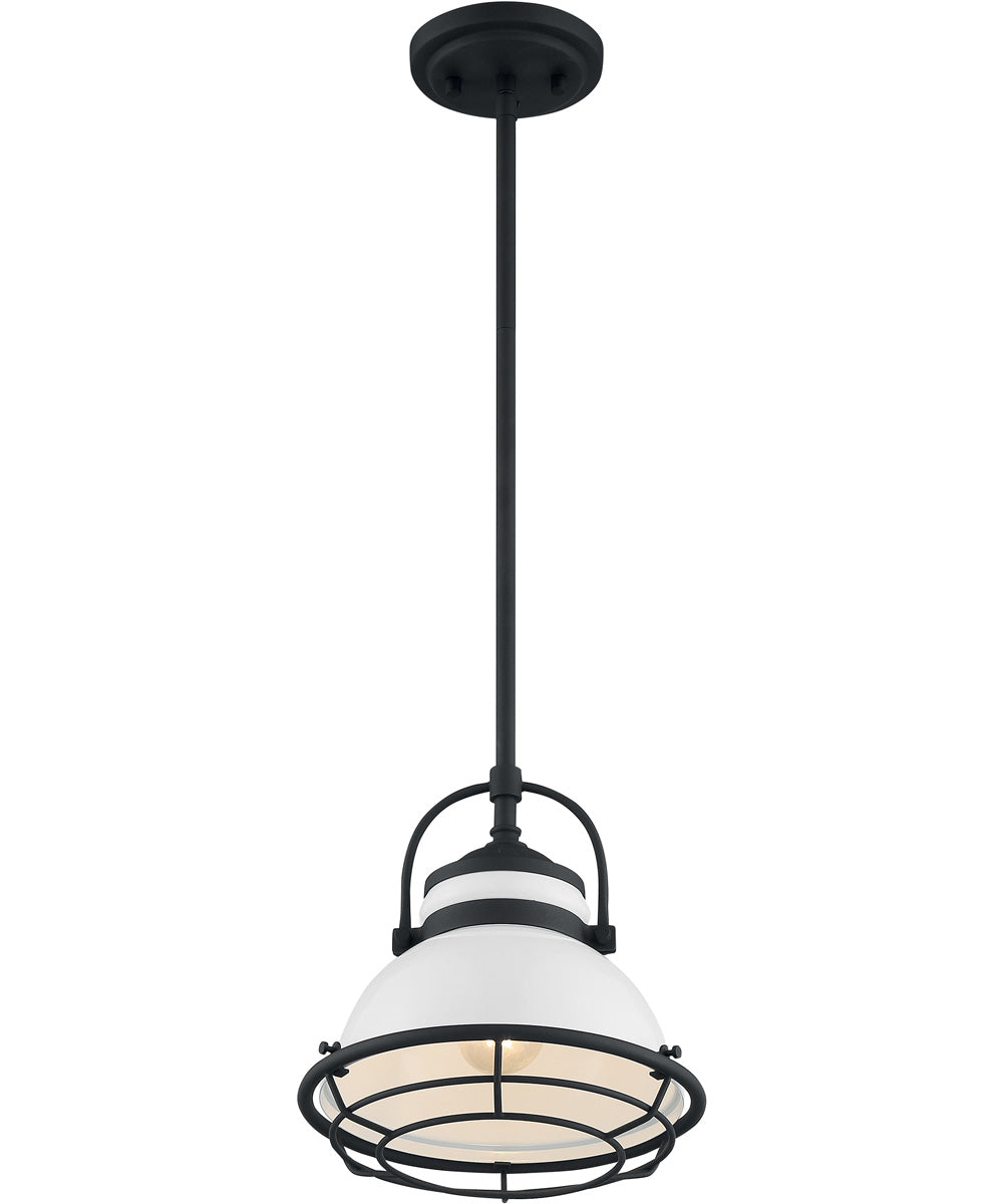 10W Upton 1 Light Pendant Light Fixture - Gloss White with Black Accents - Perfect for Kitchen Island, Dining Room or Entryway Lighting