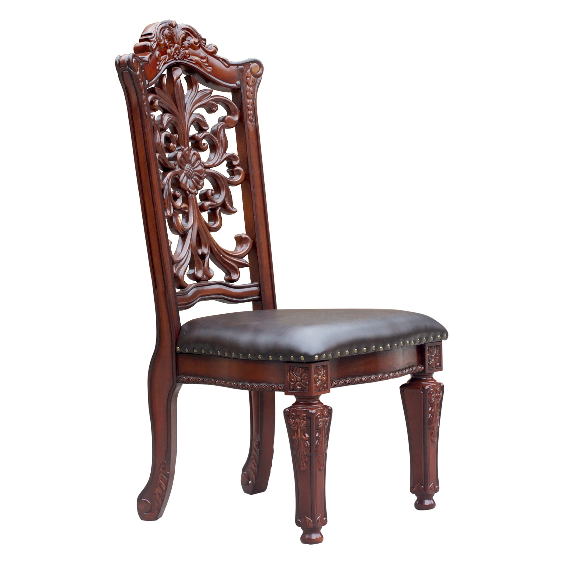 Brown and Cherry Wood Side Chairs with Nailhead Trim - Set of 2 Dining Room Chairs for Kitchen, Dining Table, or Breakfast Nook - Elegant Accent Chairs for Home Decor