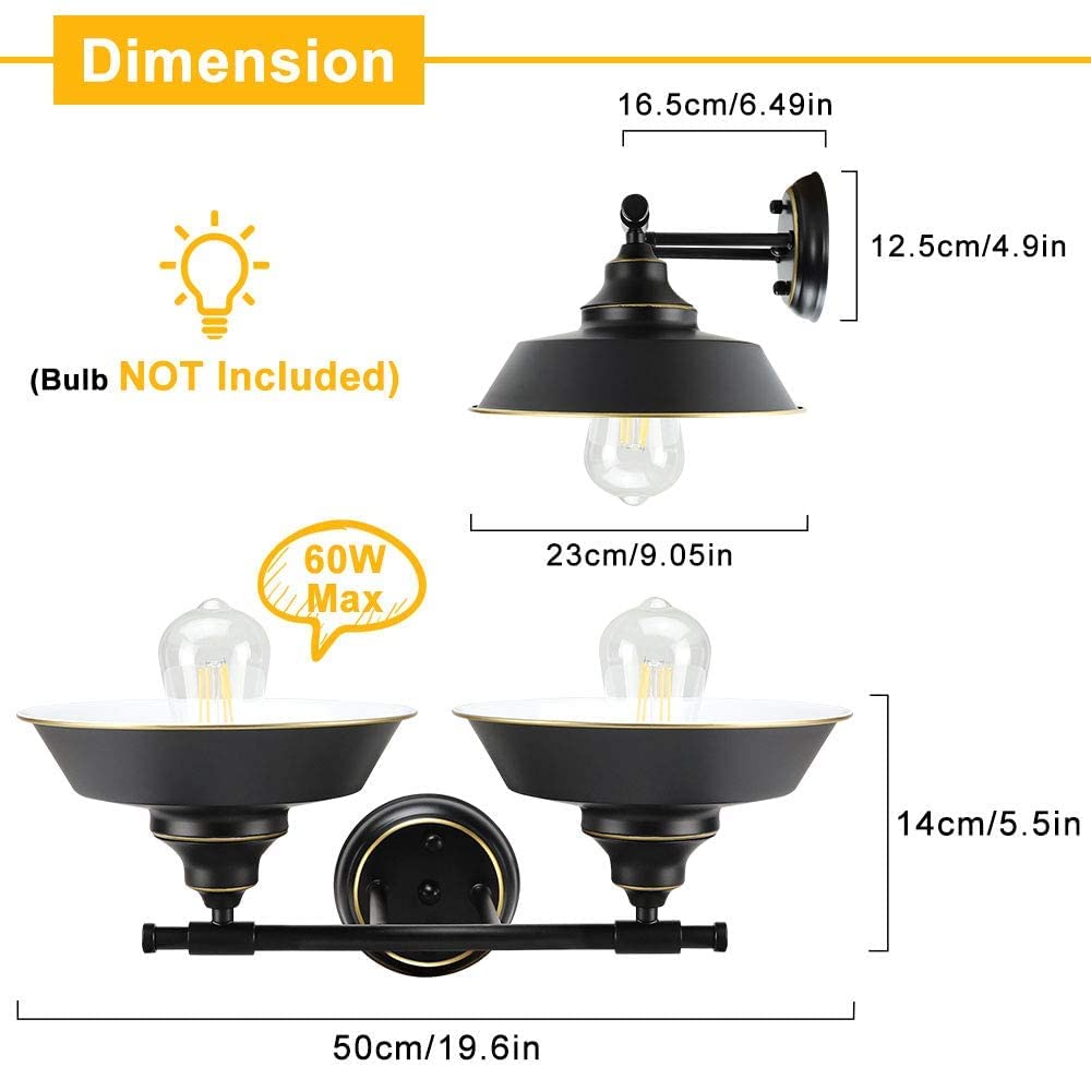 Depuley 2-Light Vanity Wall Sconce - Rustic Matte Black Industrial Wall Lamp for Mirror Lighting - E26 Base - Perfect for Bedroom, Bathroom, Dressing Table & Cabinet Decor