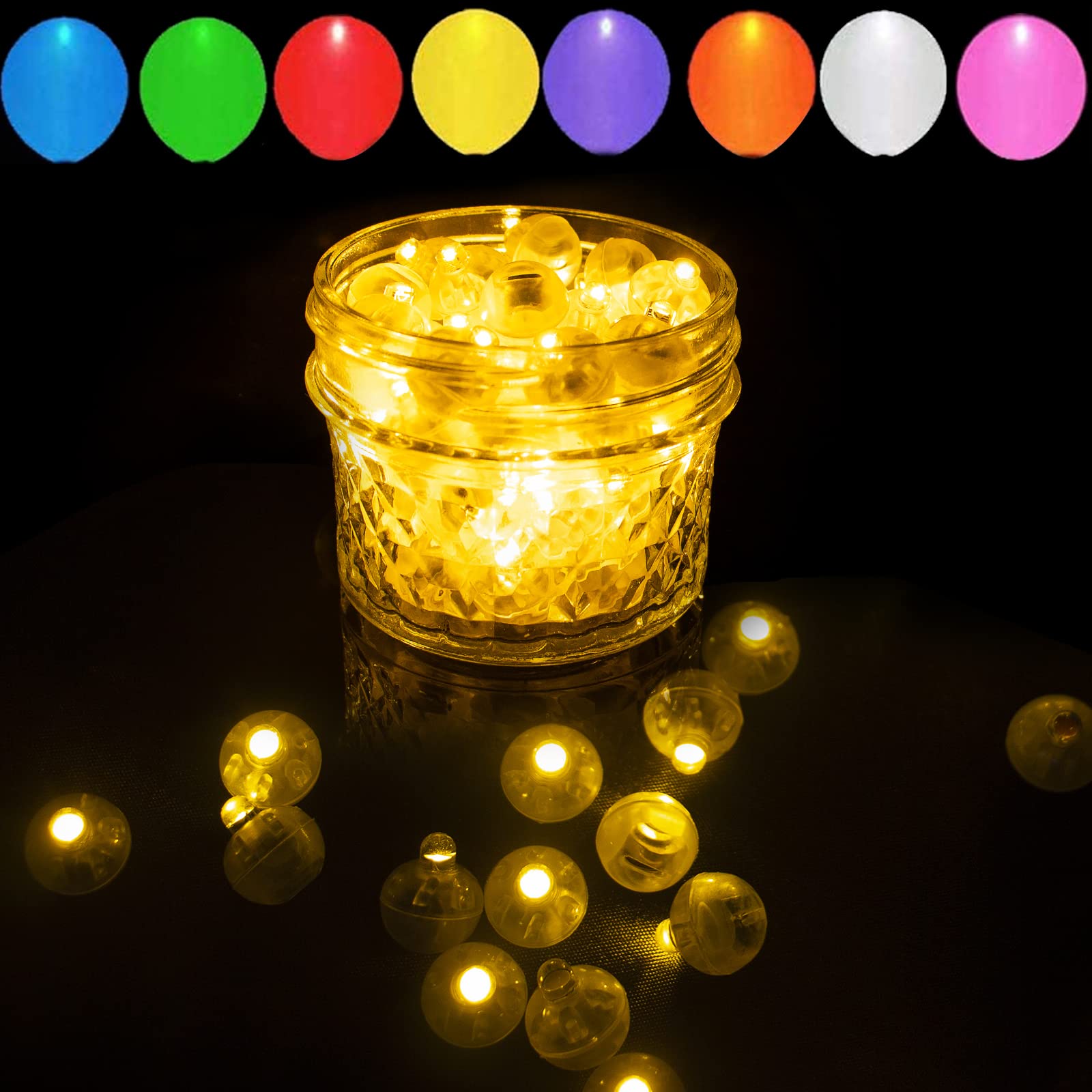 100 Pcs Yellow LED Balloon Lights - Tiny Round LED Ball Lamps for Birthday Party Decorations, Wedding Events, Indoor & Outdoor Lighting Supplies - Perfect for DIY Balloon Garlands, Backyard Parties, and Holiday Celebrations