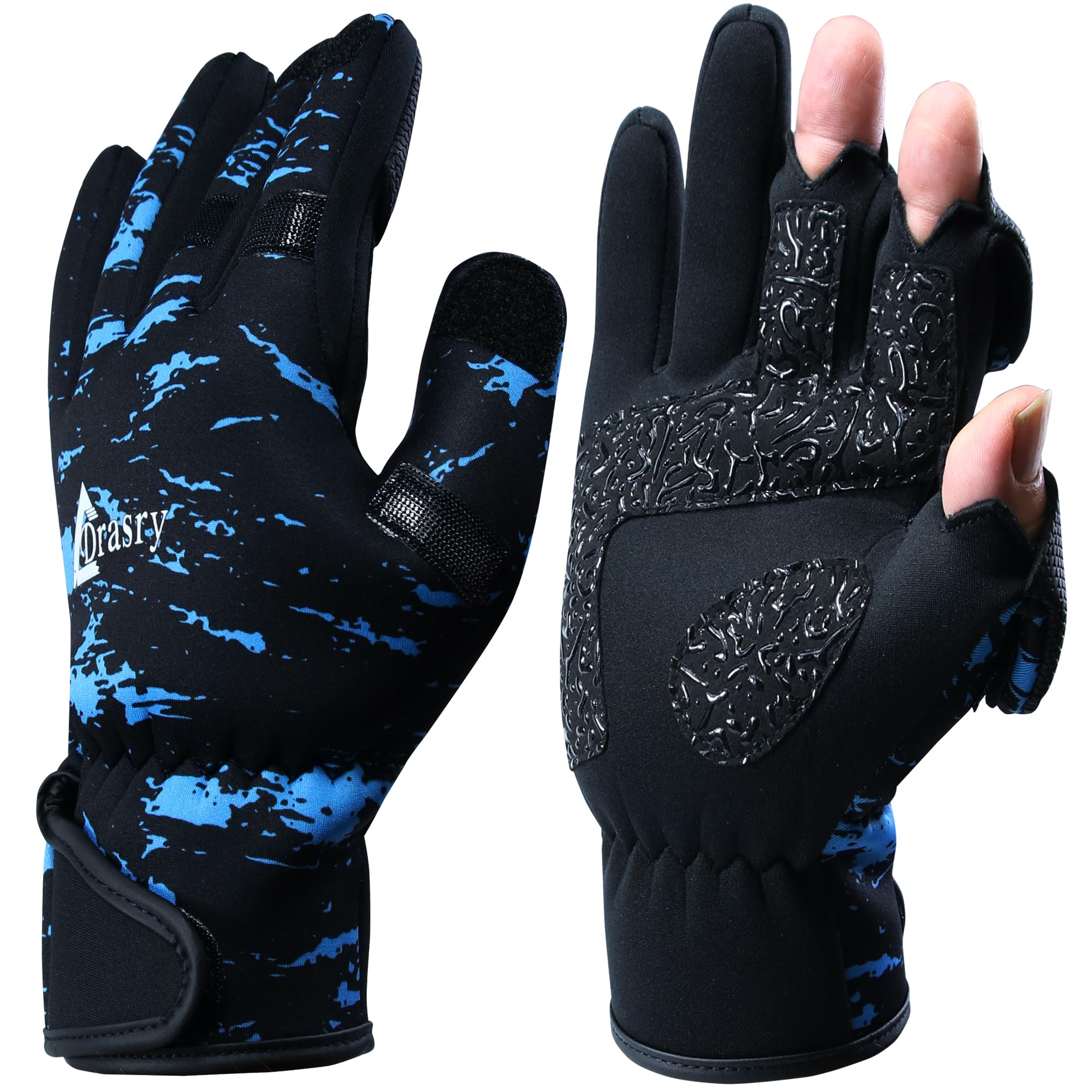 Drasry Neoprene Fishing Gloves with Touchscreen - 3 Cut Fingers for Warmth in Cold Weather - Unisex Design for Men & Women - Perfect for Ice Fishing, Fly Fishing, Photography, Motorcycle Riding, Running & Shooting - Stay Warm & Protected During Outdoor Adventures