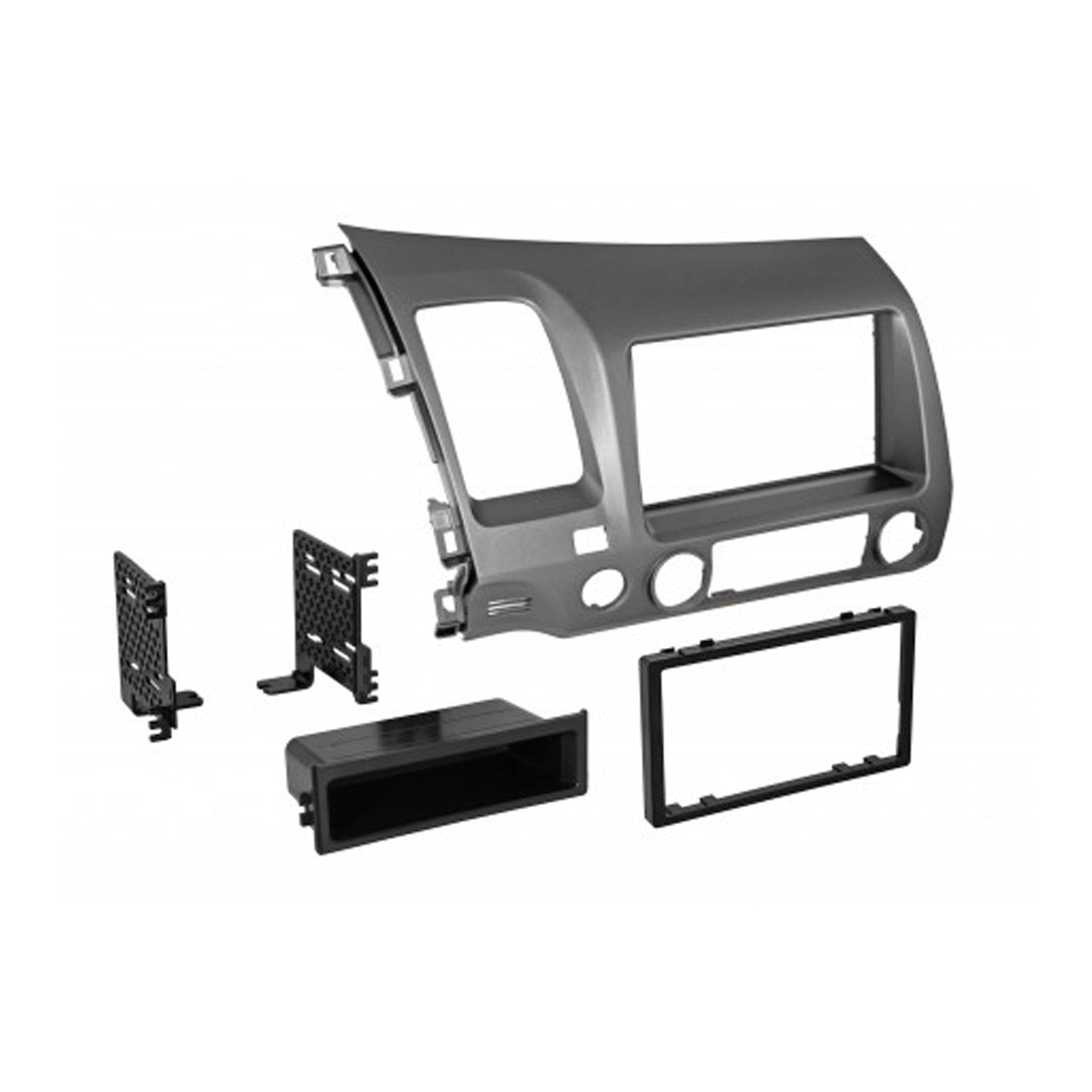 2006-2011 Honda Civic Car Stereo - HONK838L Single/Double DIN Radio with Pocket | Gun Metallic Taupe | ISO Compatible | Upgrade Your Ride with Premium Sound for Commuting & Road Trips