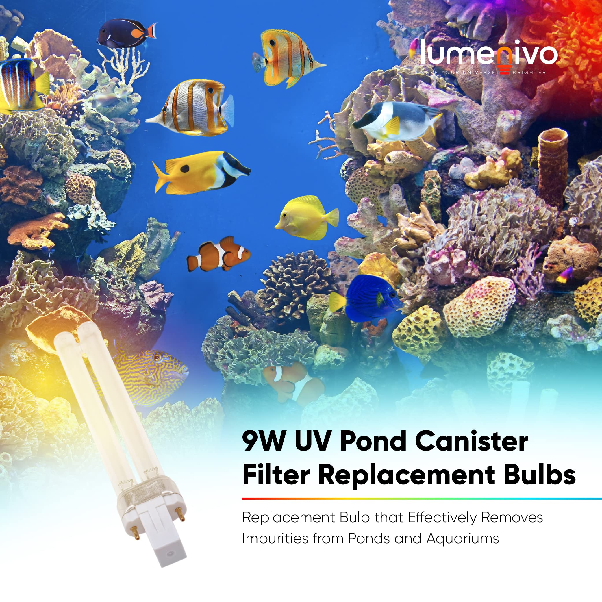 Lumenivo 9W G23 UV Aquarium Light Bulb with UVC Sterilizer - Replacement for Sunsun Canister Filters HW-303B, 304B, 404B, CF400, CF500 - Ideal for Pond & Fish Tank Water Purification