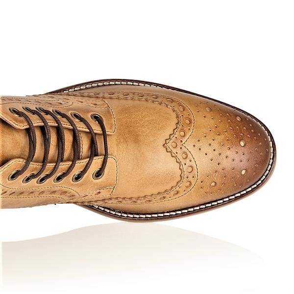Stylish London Brogues Gatsby Tan Leather Men's Dress Boots - Classic Oxford Shoes for Formal Wear & Office Business Attire