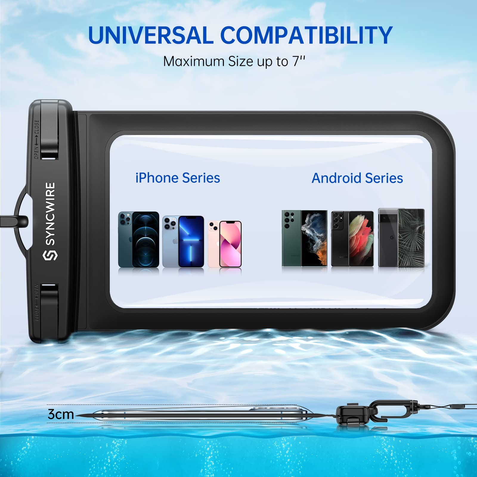 SYNCWIRE Waterproof Phone Pouch [2-Pack] - IPX8 Waterproof Phone Case Dry Bag with Lanyard for iPhone 15/14/13/12/11 Pro/XS MAX/XR/X & Samsung S23/S22/S20 (Fits Phones Up to 7 Inches) - Perfect for Swimming, Beach, Kayaking & Outdoor Activities