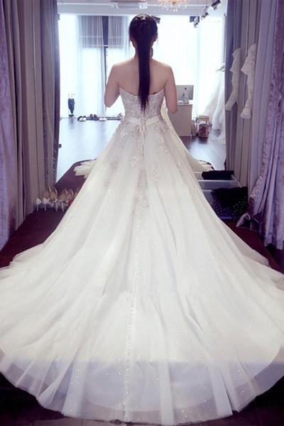 Elegant A-Line Lace Crystal Wedding Dress - 2017 Luxury Long Custom Bridal Gown | Affordable Plus Size Wedding Dresses for Bride | Perfect for Church, Beach & Formal Weddings