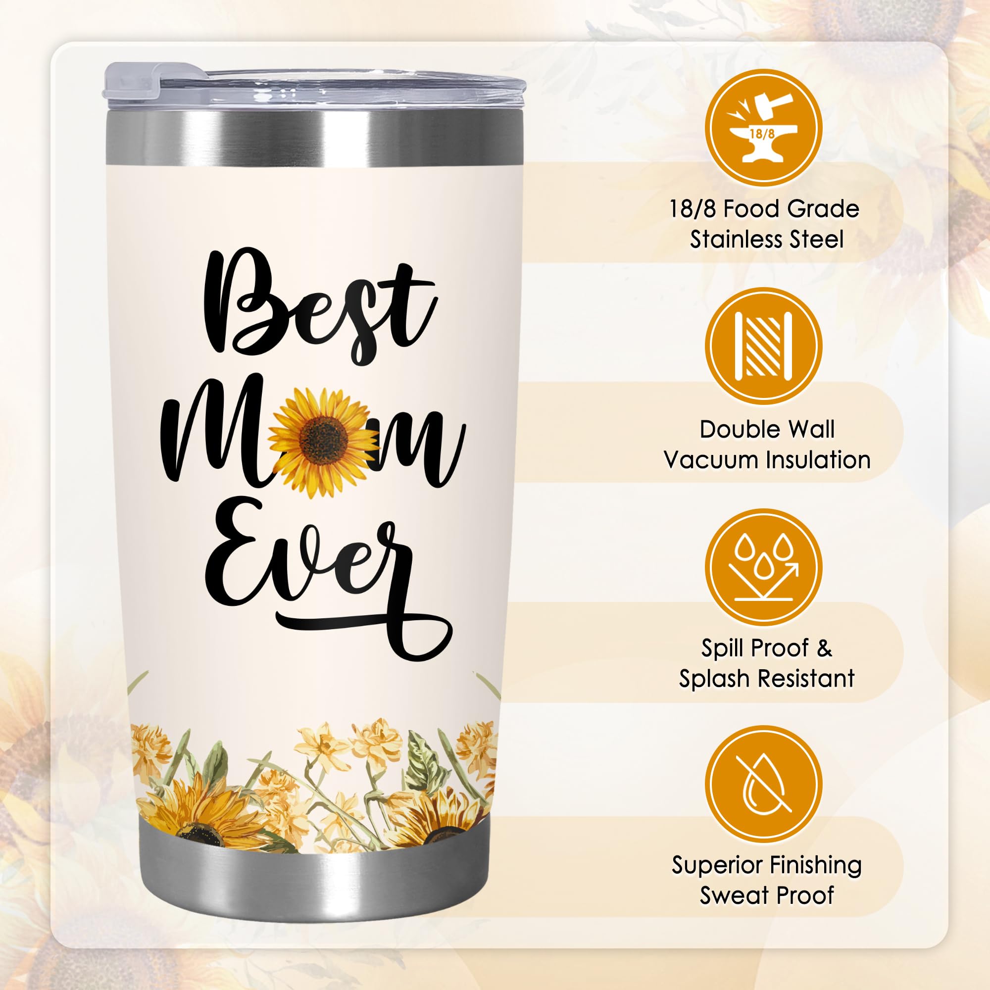 #1 Mom Stainless Steel Insulated Coffee Tumbler 20oz - Best Mother's Day Gift for Women, Mama, Mother-in-Law & Stepmom - Leakproof Travel Mug for Coffee, Tea & Hot Drinks - Perfect for Office, Commuting & Outdoor Activities
