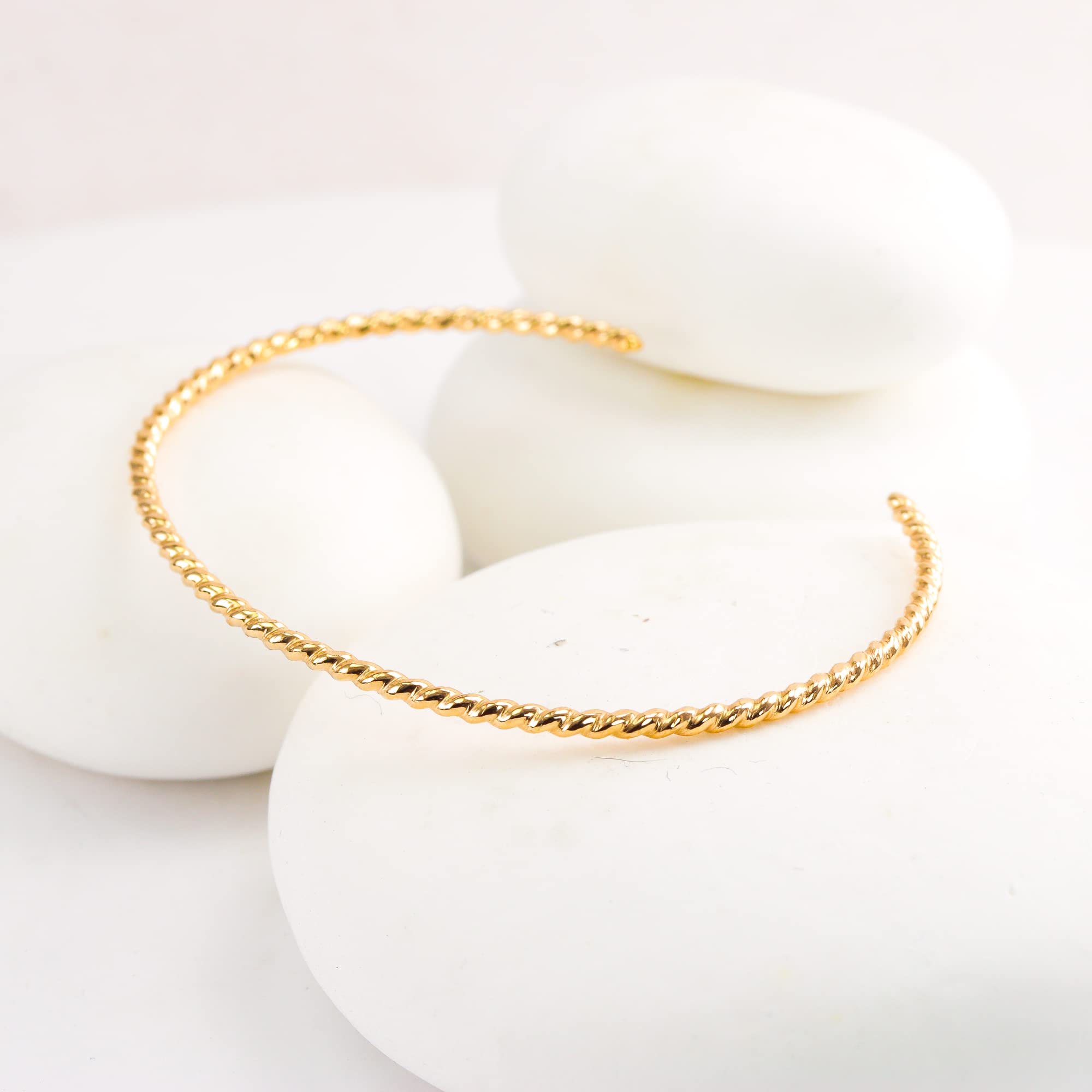 14K Gold Fill Handmade Twisted Rope Cuff Bracelet - Luxury Gold Rope Bangle for Women by Lotus Stone Jewelry (Large) - Perfect for Parties, Weddings & Everyday Elegance
