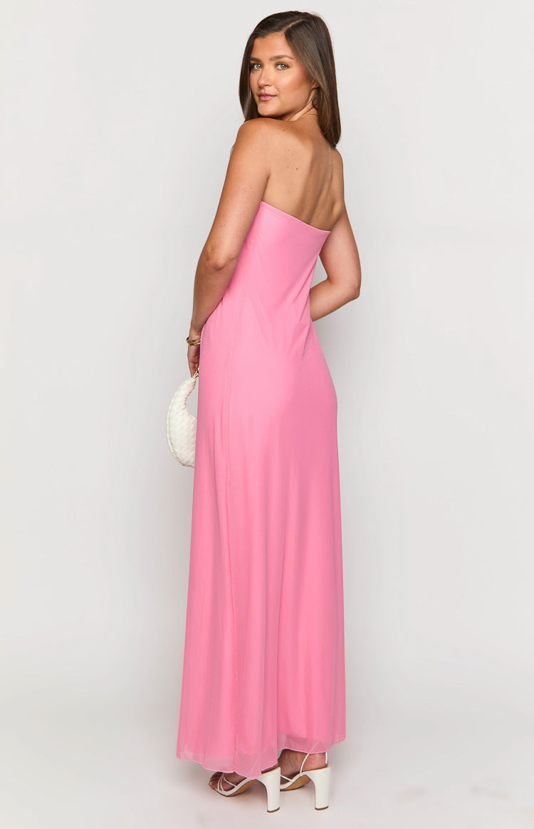 Elegant Pink Strapless Maxi Dress for Women - Flowy Summer Beach Wedding Party Gown - Perfect for Vacations, Date Nights & Special Occasions