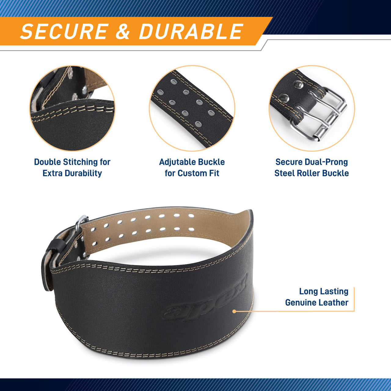 Apex 6 Padded Leather Weightlifting Belt - Premium Gym Belt for Powerlifting & Strength Training - Perfect for CrossFit, Deadlifts & Squats
